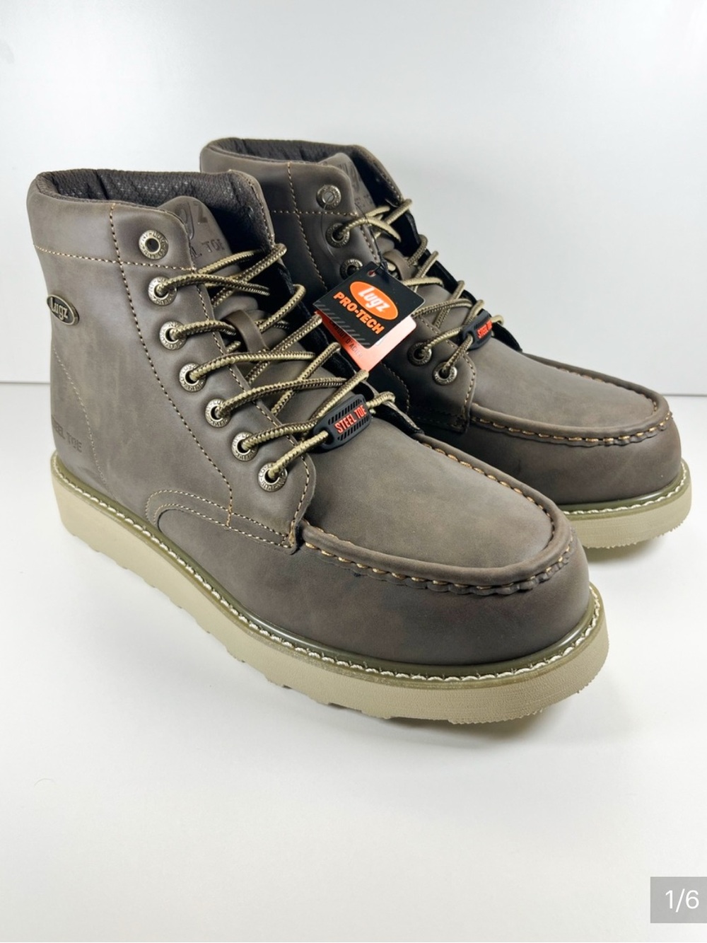 NWT Lugz Monterey ST Steel Toe Work Boots Walnut/Gum/Cream Men’s Size 10